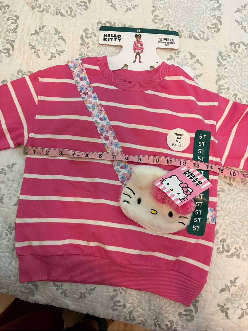 Hello Kitty Toddler Girls Sweatshirt and
Short Set Size 5T Pink Striped NWT - Picture 8 of 13